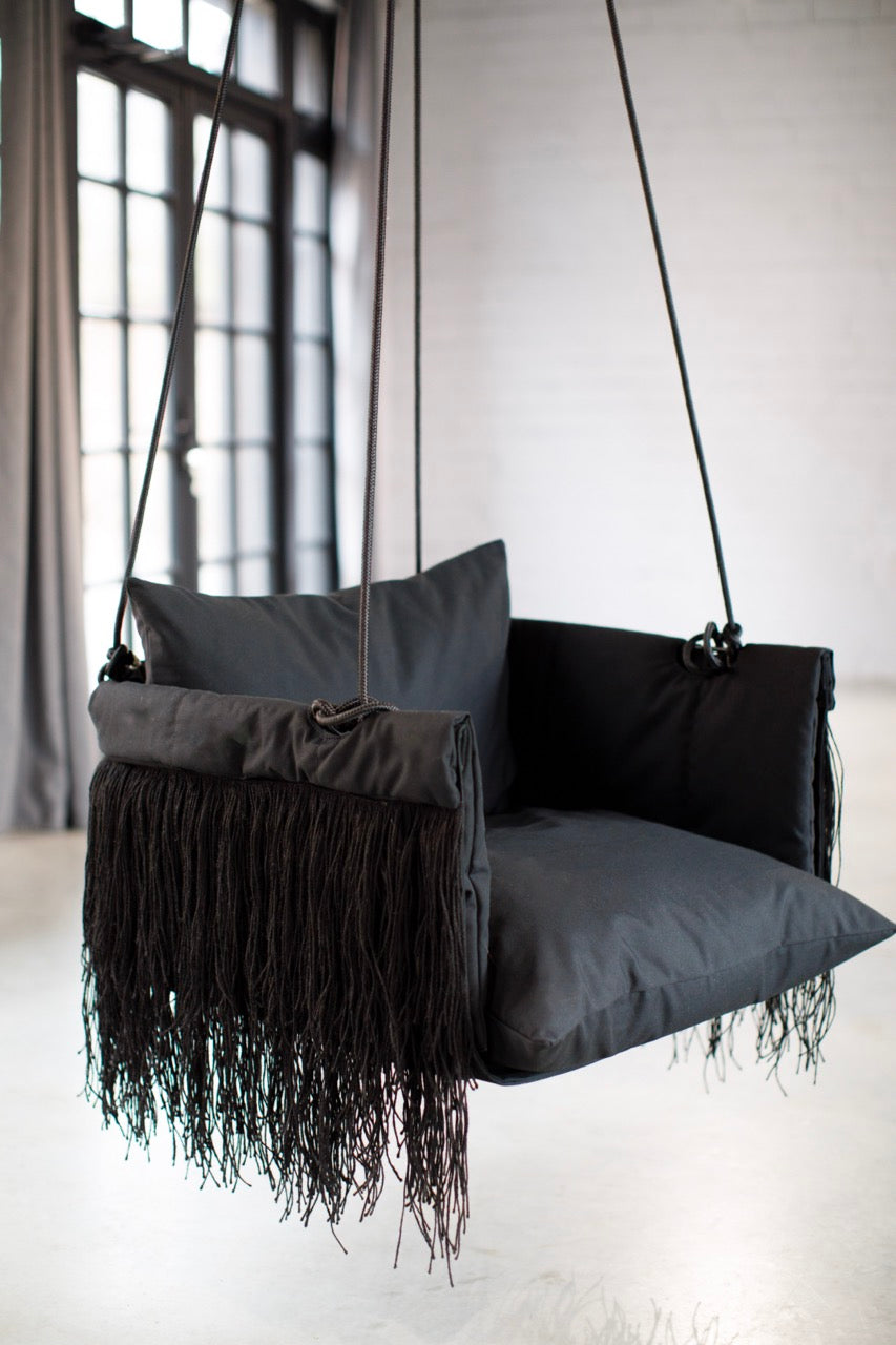 Coal Black Fringe Swing Chair