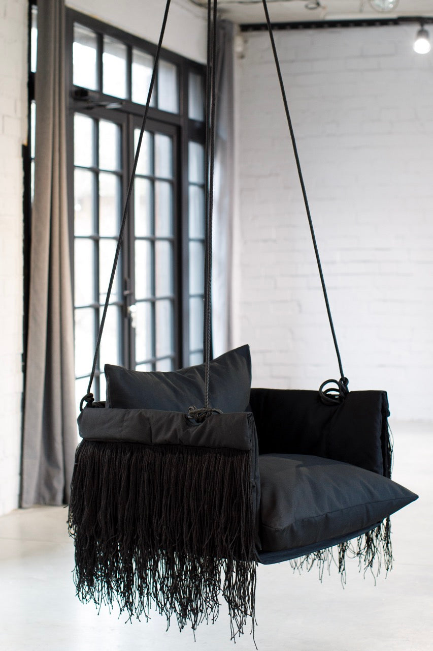 Coal Black Fringe Swing Chair