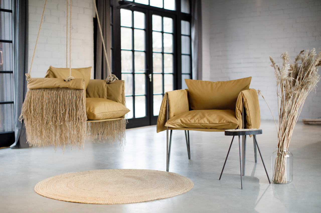 European luxury design armchair and swing chair in aesthetic design