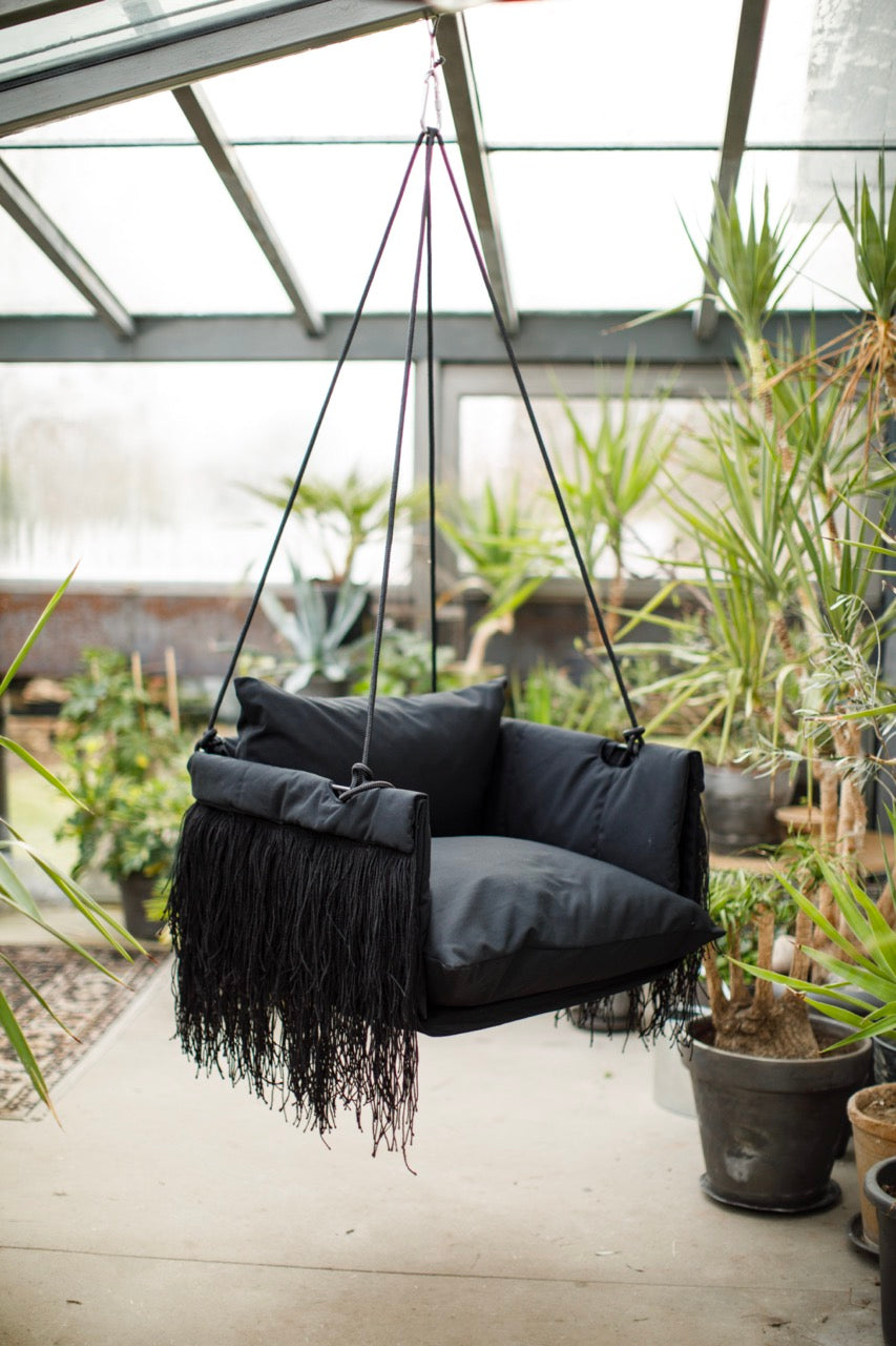 Coal Black Fringe Swing Chair