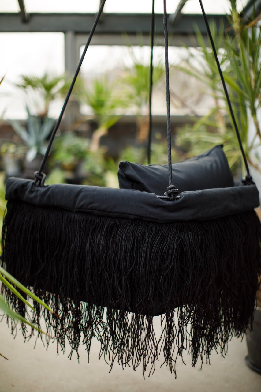 Coal Black Fringe Swing Chair